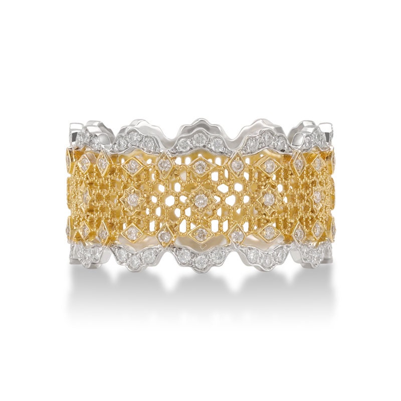 Hx Jewelry | Diamond Lace Filigree Wide Ring in Solid Gold/Hollow Carved Band/Custom Jewelry/Gift For Women & Girls