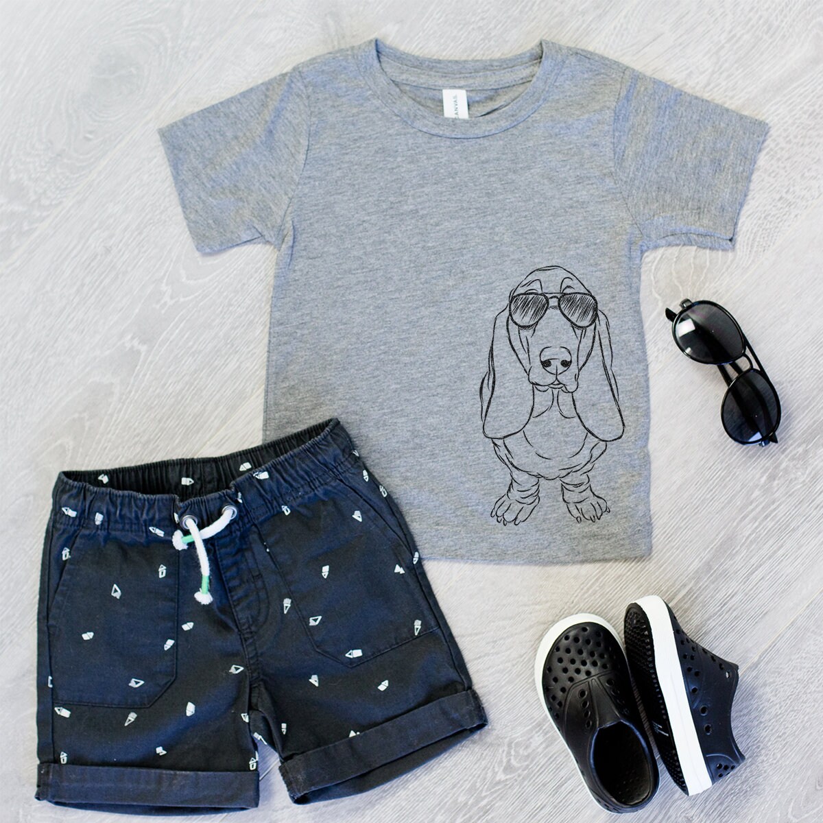 Charlie The Basset Hound Tri-Blend Shirt - Kids Dog Tshirt Animal Glasses T Children Girl Boy Unisex Clothing
