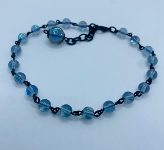 Black Opalite Chain Anklet With Drop