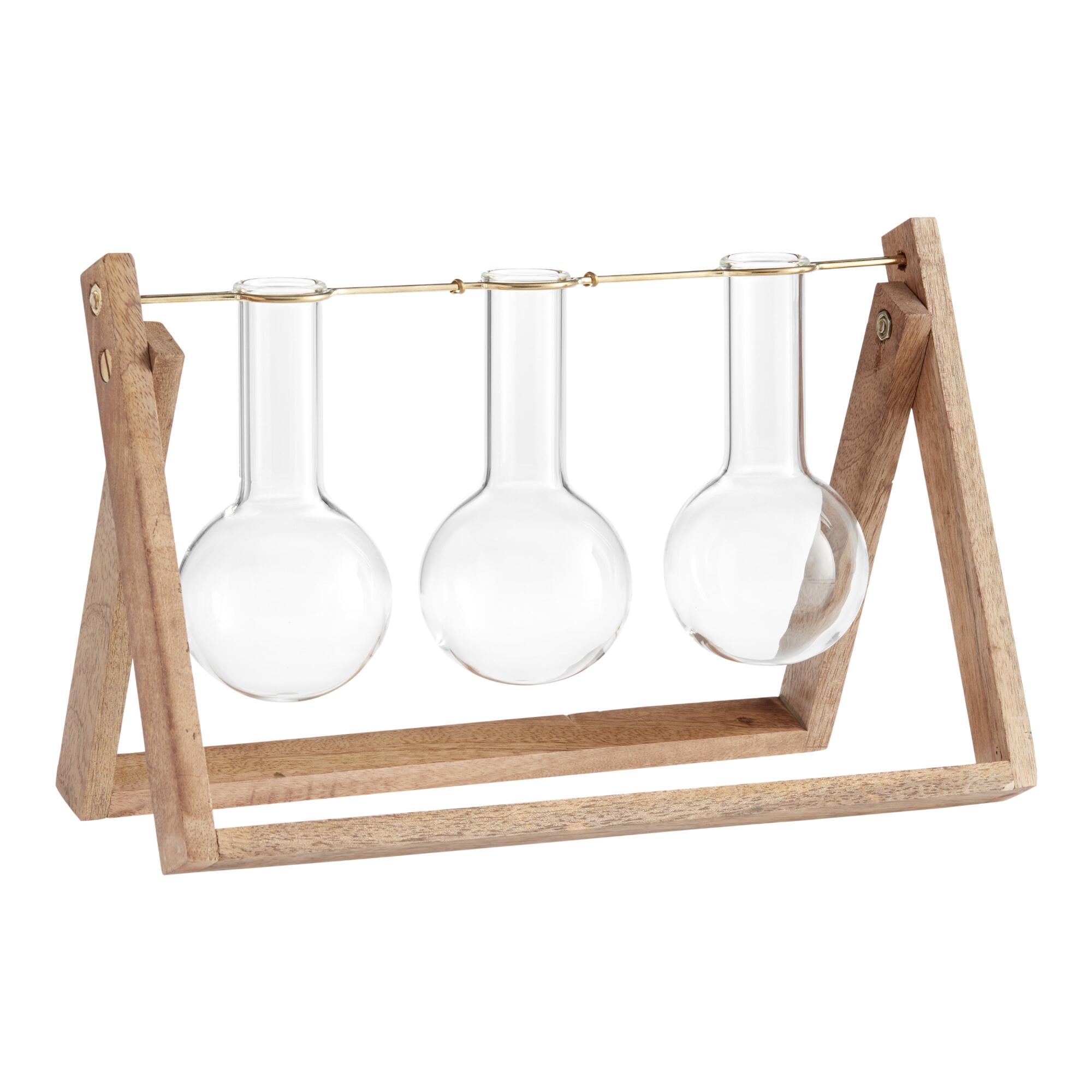 Glass Three Bulb Bud Vase With Wood Easel by World Market