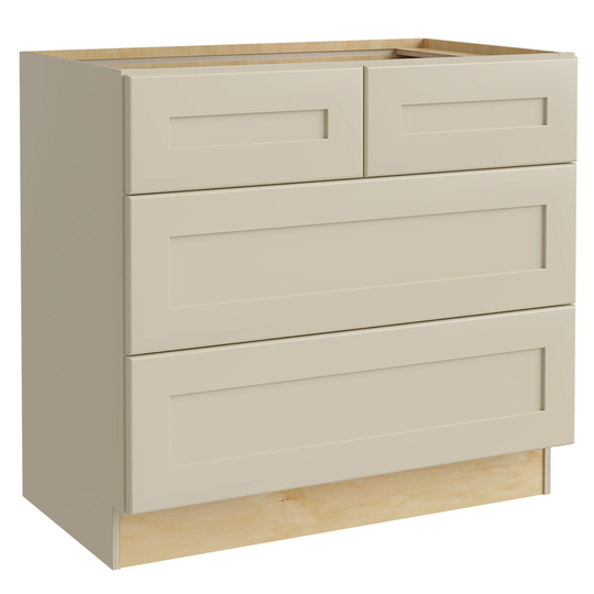 Luxxe Cabinetry Norfolk 36-in W x 34.5-in H x 24-in D Blended Cream Painted Drawer Base Fully Assembled Semi-custom Cabinet (Shaker Door Style)