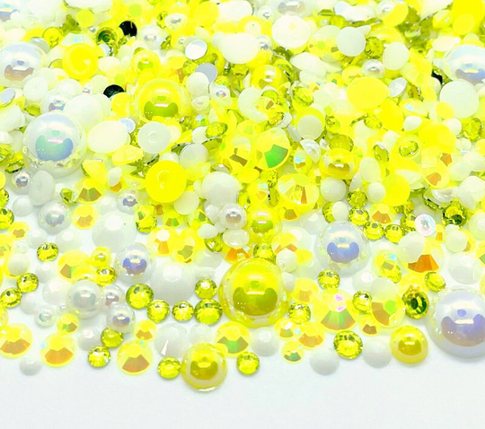 Pina Colada Blend Rhinestone Mix 2mm-10mm Flatback Jelly Resin | Faux Pearls Rhinestones Mixed Sizes, Yellow White