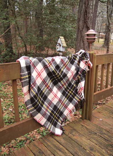 Vintage Wool Blend Blanket Tartan Plaid Red Brown Yellow Stadium Camping Football 52x50" Les