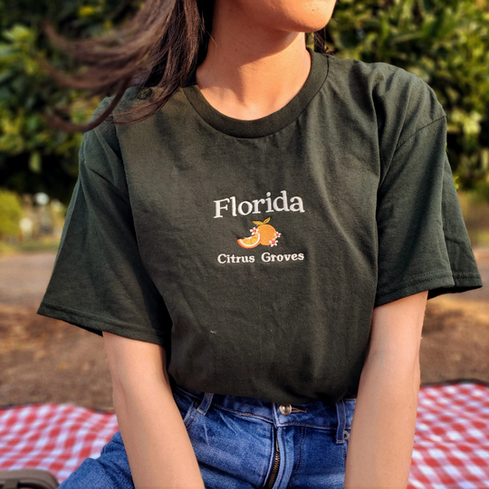 Florida Orange Grove Embroidered T-Shirt, Vintage Inspired Tee, Orchard, Farmer's Market, Cottage Core, Fruit Lover, Botanical