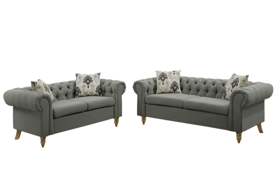 Poundex Maigan Midcentury 2-Piece Polyester/Polyester Blend Ash Black Living Room Set | F6964