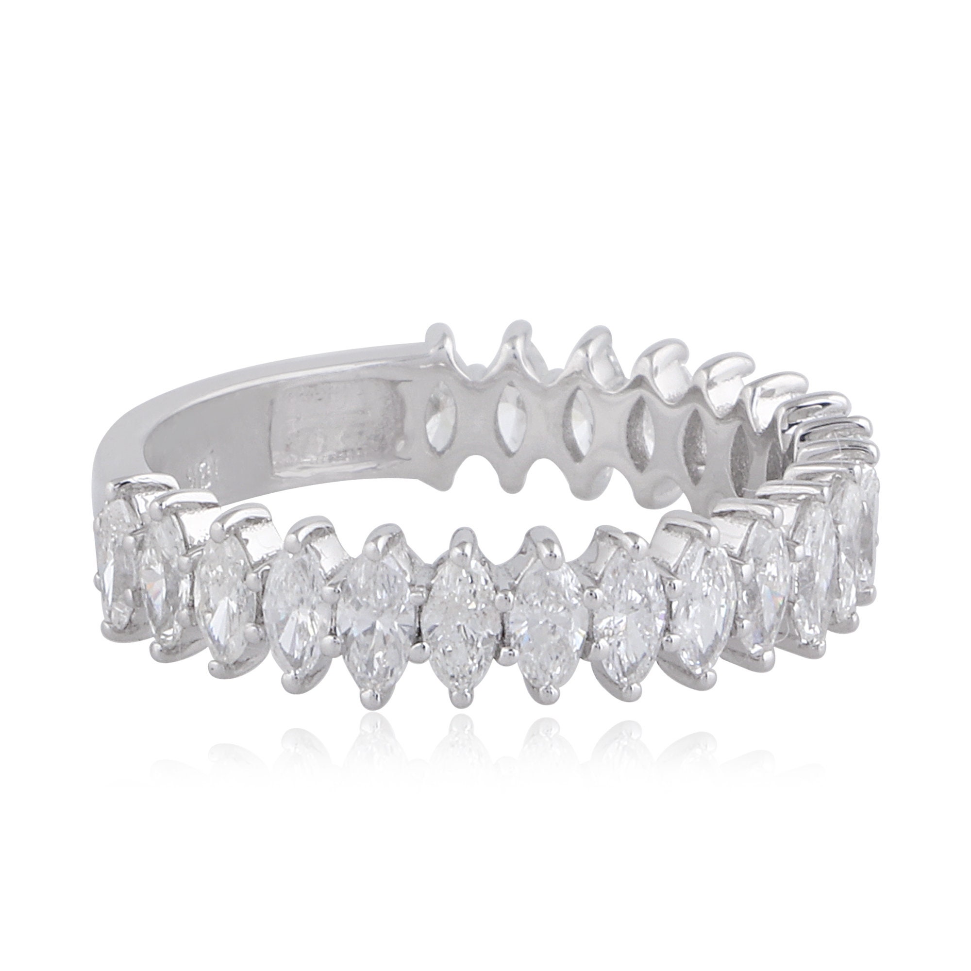 Natural 1.35 Ct Marquise Diamond Band Ring, 18K White Gold Band, Wedding Or Engagement Bands, Handmade Jewelry Gifts For Her