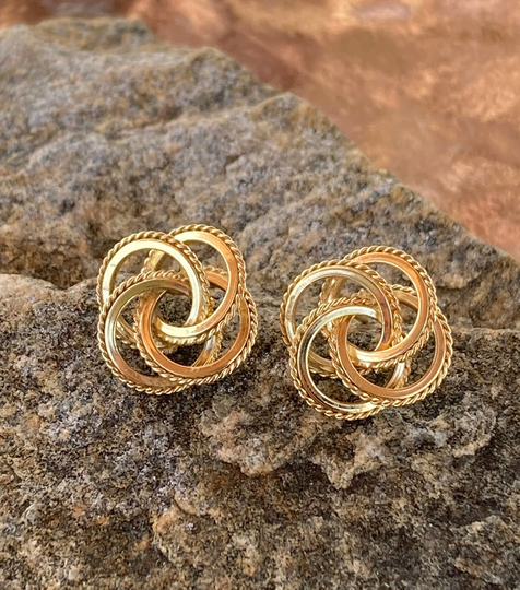 Vintage, 14K Gold, Yellow Knot Stud Earrings, 14.6mm, 2.42 Grams