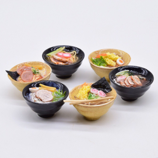Set Miniature Ramen Japanese Cuisine in Ceramic Bowl Size 25mm With 6 Pair Of Chopsticks. Food Decorate Doll's House