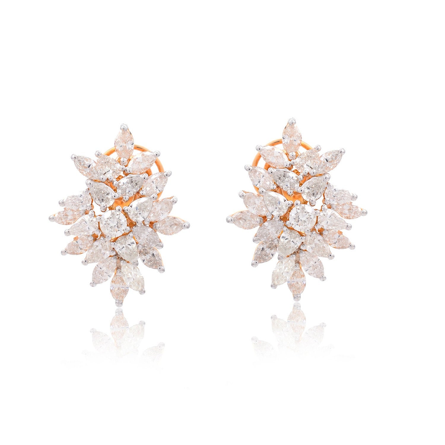 1.95 Tcw Natural Hi/Si Marquise Pear Diamond Stud Earrings 14K Rose Gold Handmade Fashion Fine Jewelry Mother's Day Gift