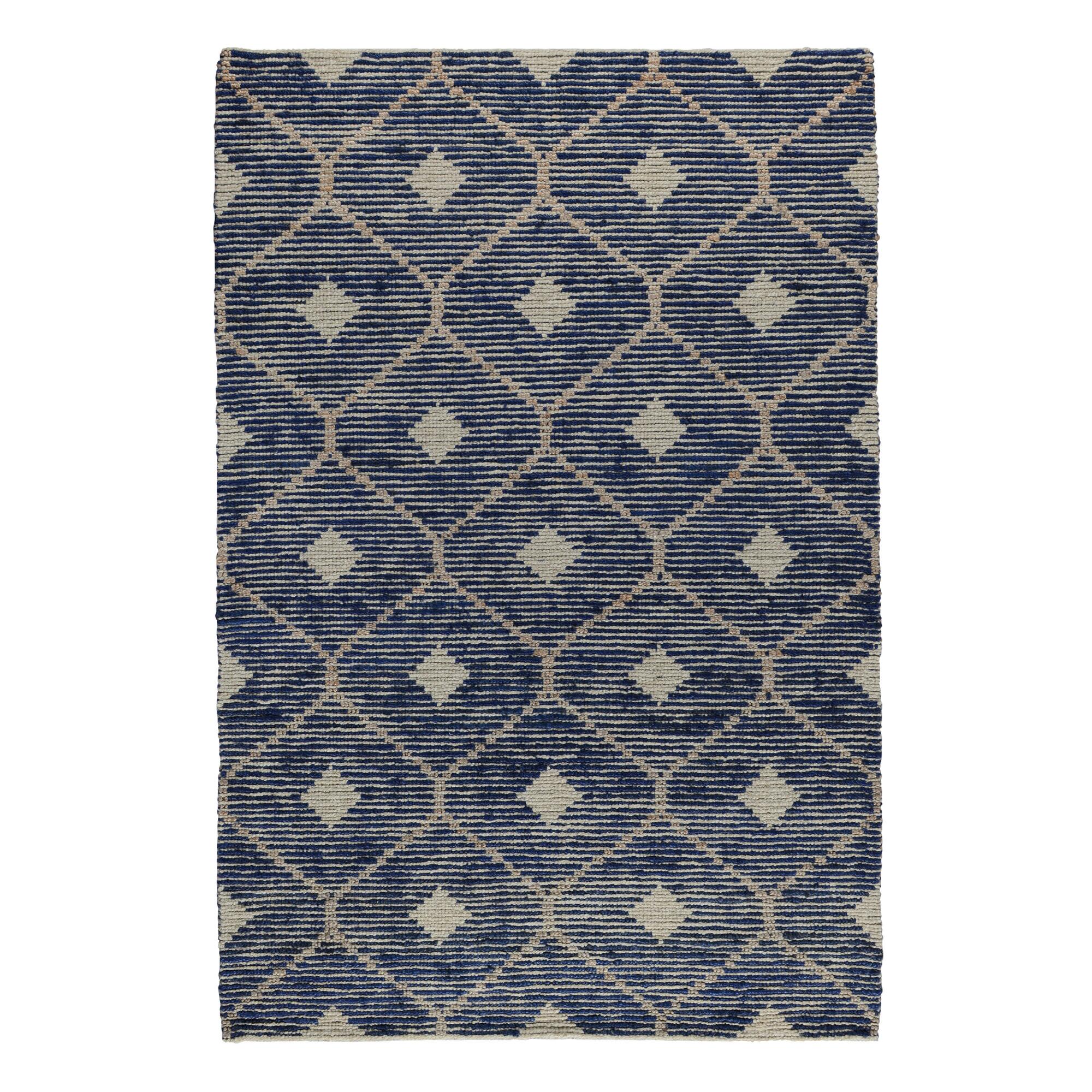 Indigo Blue and Tan Lattice Jute and Wool Rustica Area Rug - Natural Fiber - 5' x 8' by World Market