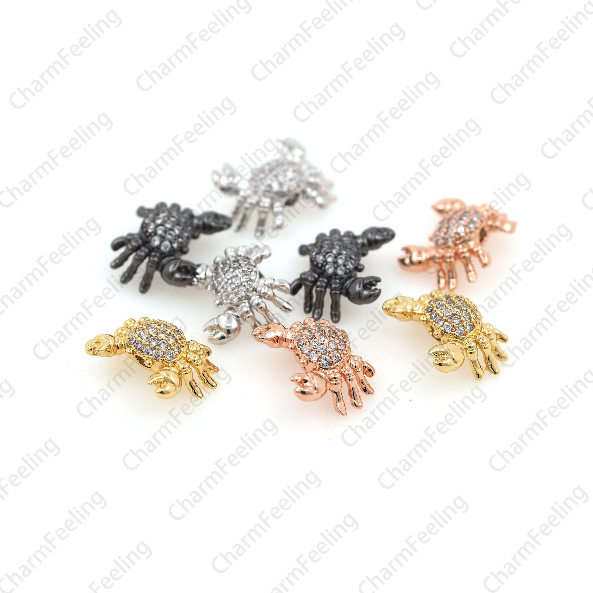 Miniature Paving Crab Beads, Cz Spacer Gold Animal Used For Bracelet/Necklace Making Supplies 14.511.56mm 1Pcs