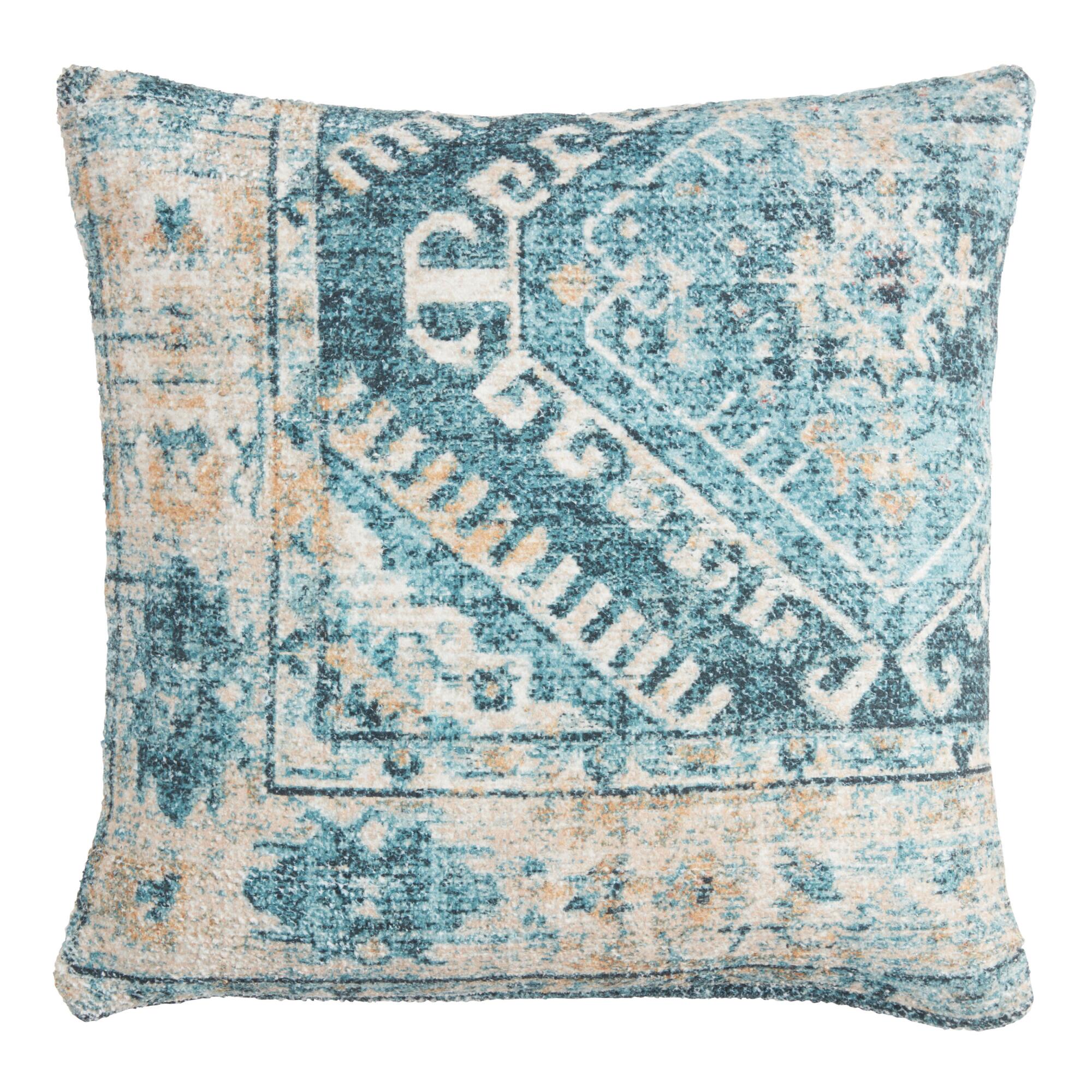 Blue Distressed Rug Print Throw Pillow by World Market
