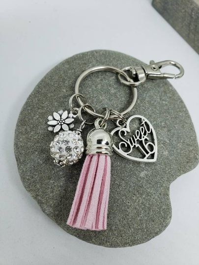 Sweet 16 Keychain, Birthday Gift For Teen, Tassel Purse Clip