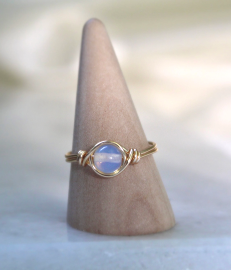 Opalite Wire Wrapped Ring | Crystal Rings Stackable Gemstone Handmade