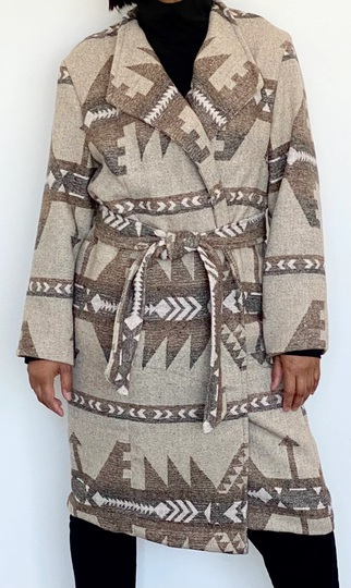 Wool Blend Trench Coat in Southwest Print Camel Colors - Unlined