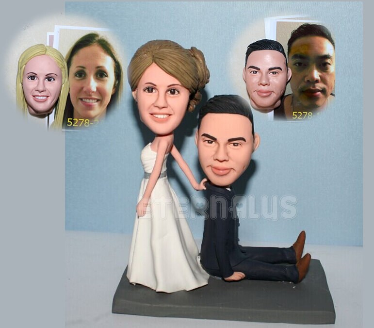 Custom Bride & Groom Cake Toppers , Custom Funny Wedding Cake Topper Rustic