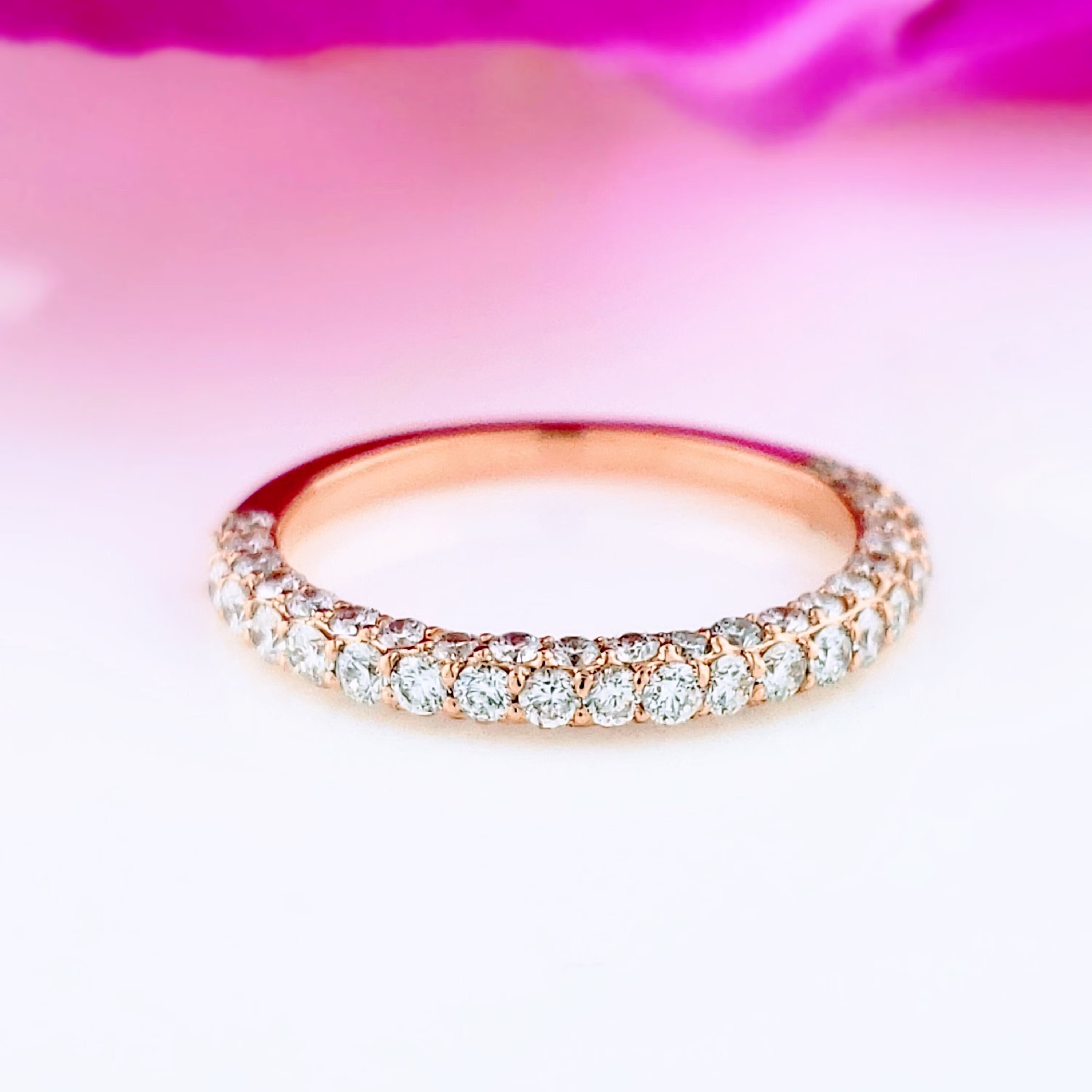 Half Eternity Diamond Pave Wedding Band, 3 Row 1.11 Carats Micro Band