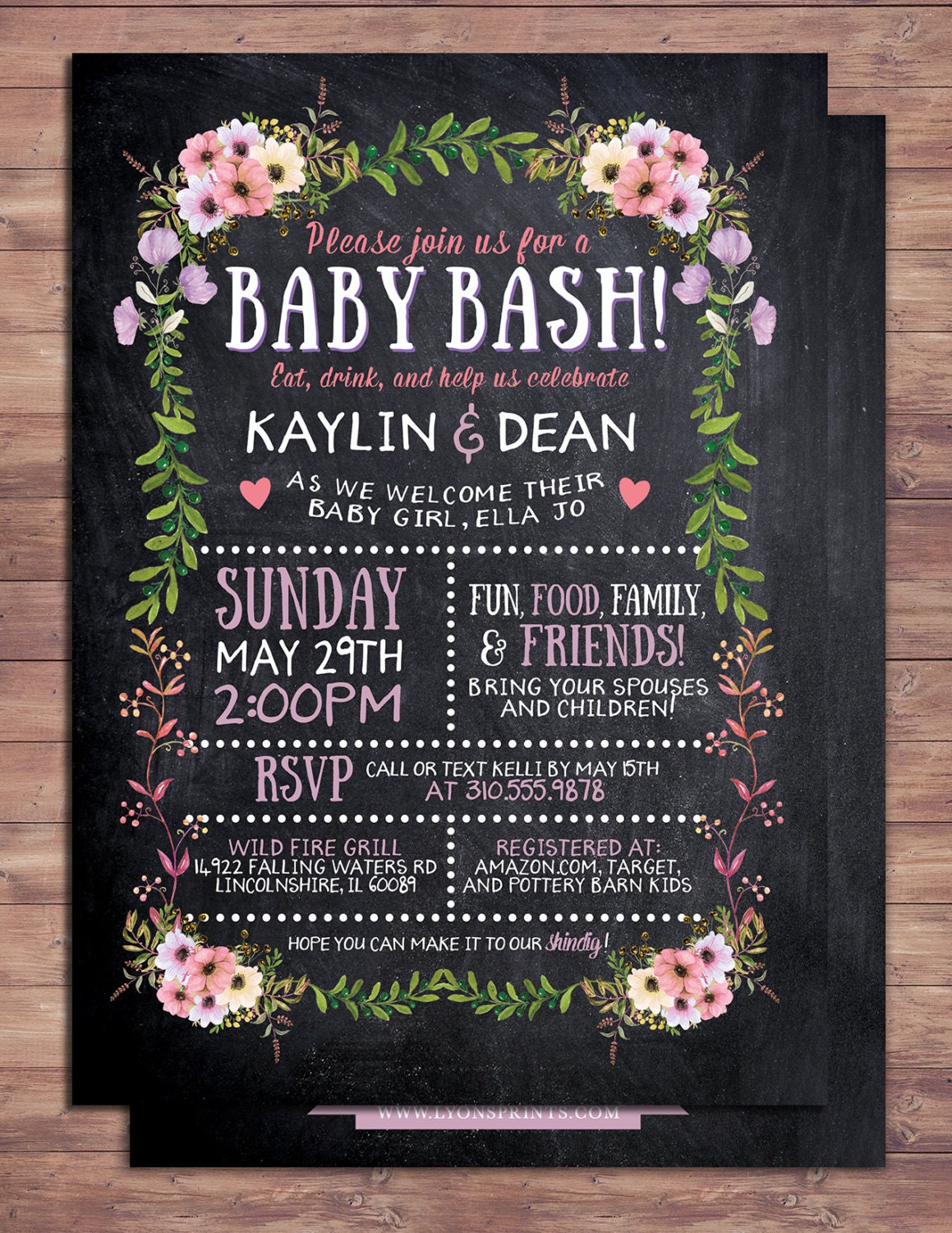Floral, Rustic, Boho, Babyq Chalkboard Couples Co-Ed Baby Shower Bbq Invitation - Babyq Boy Girl- Baby Is Brewing, Girl Shower