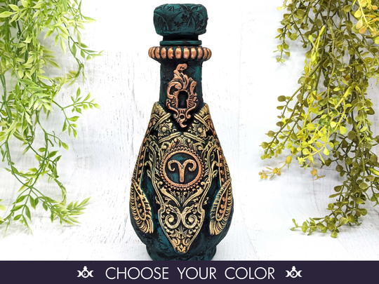 Aries Apothecary Jar Potion Bottle, Ram Zodiac Astrology Celestial Decor, Pagan Gift Wiccan Altar Witchy Decor Art, Witchcore Gothic Urn