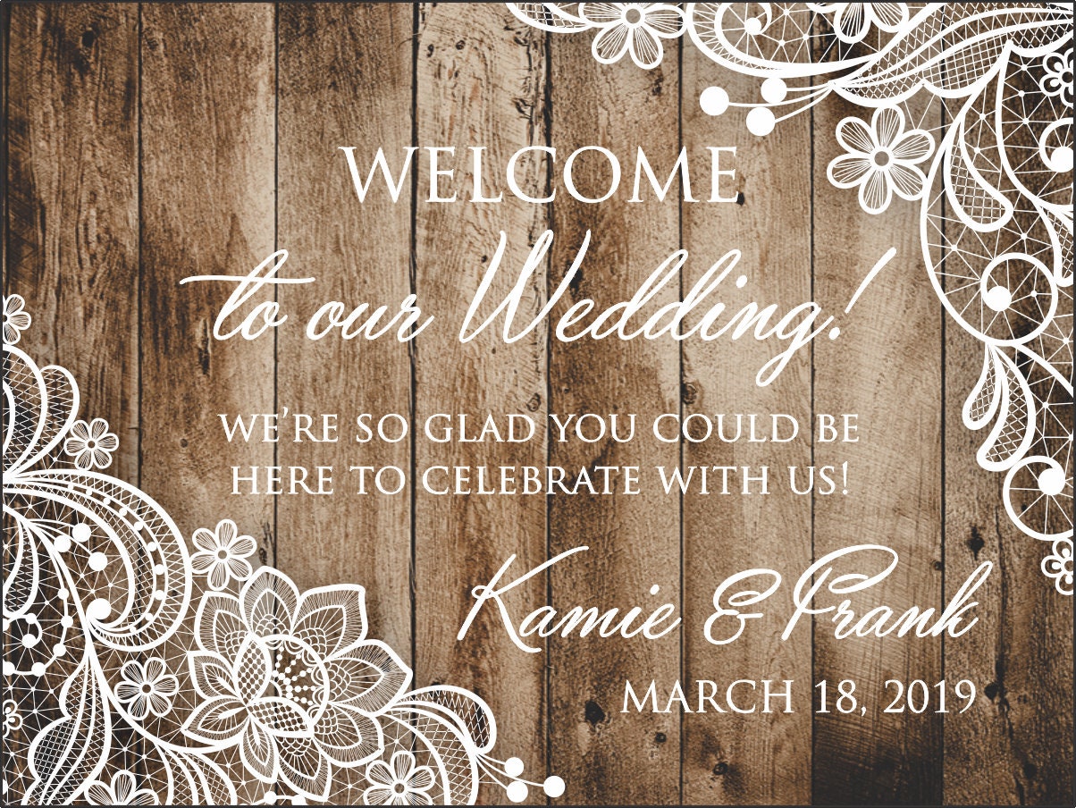 Wedding Bag Stickers - Welcome Bag/Box Labels Rustic Wood & Lace Custom