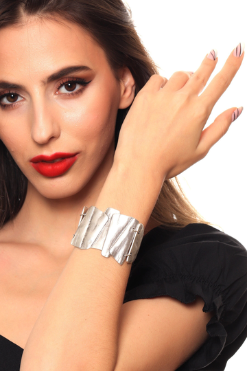 Chunky Layered Chain Link Bracelet, Antique Silver Adjustable Bracelet, Boho Brutalist Asymmetrical Bracelet For Women