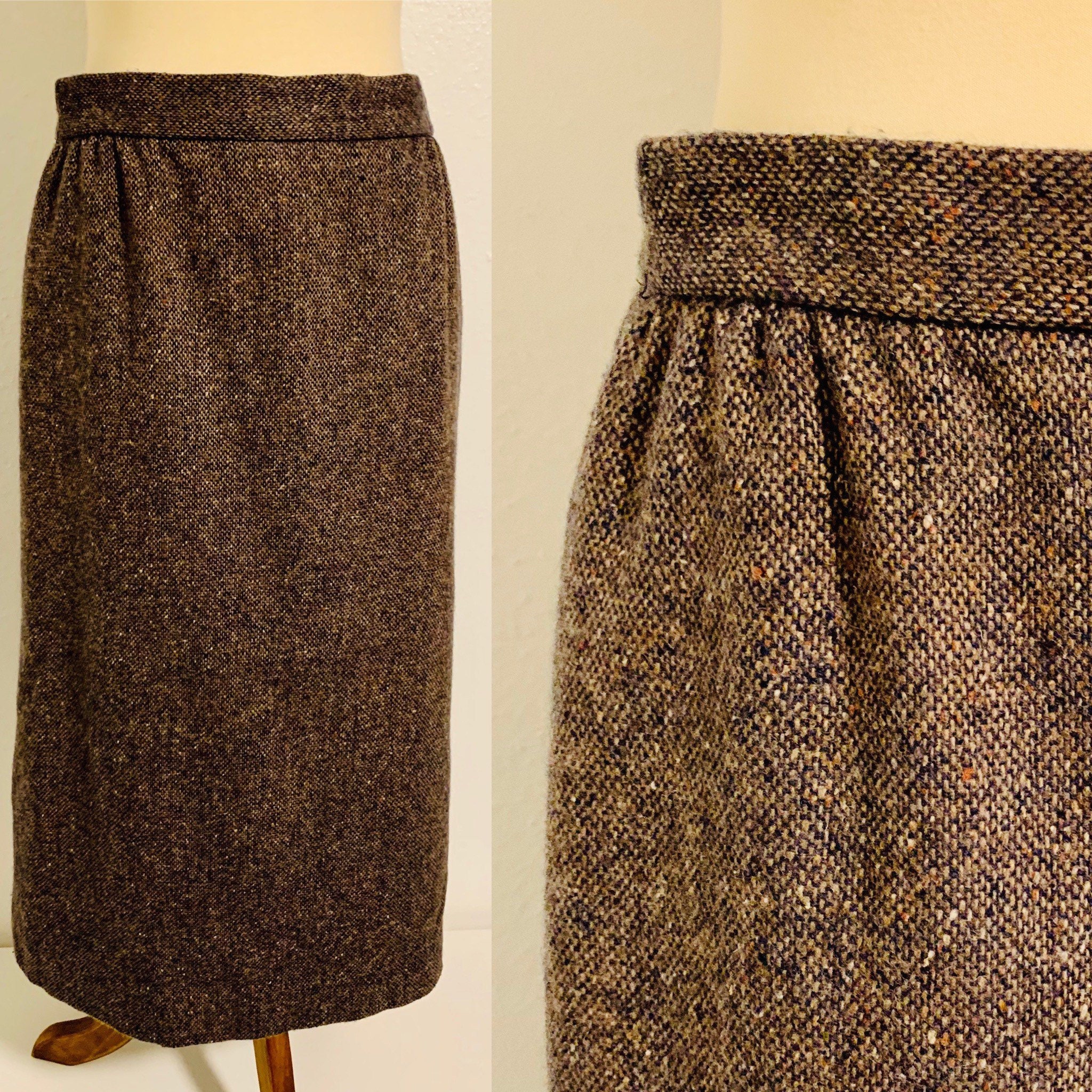 Vintage Gray Wool Blend Pencil Skirt