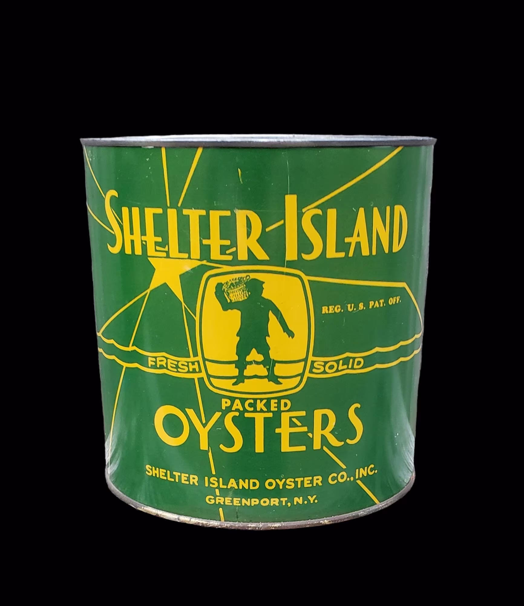Vintage Oyster Can Shelter Island Brand Half Gallon Advertising Tin Greenport New York