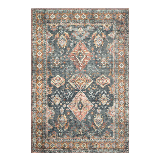 Sea Green and Rust Persian Style Syros Area Rug: Blue/Green/Orange by World Market