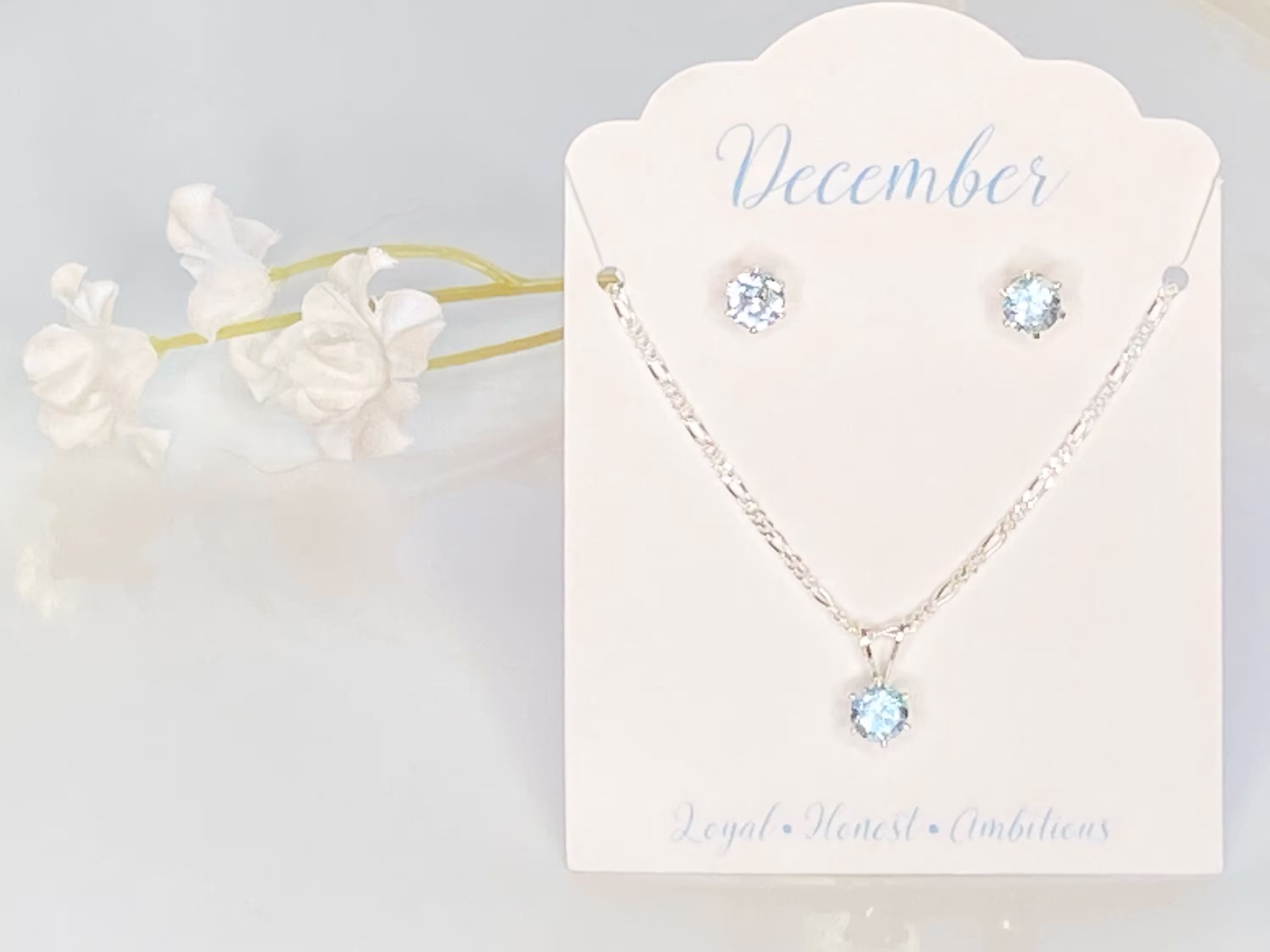 Blue Topaz Jewelry Set, Birthstone December Birthday Gift, Earring & Necklace, Set