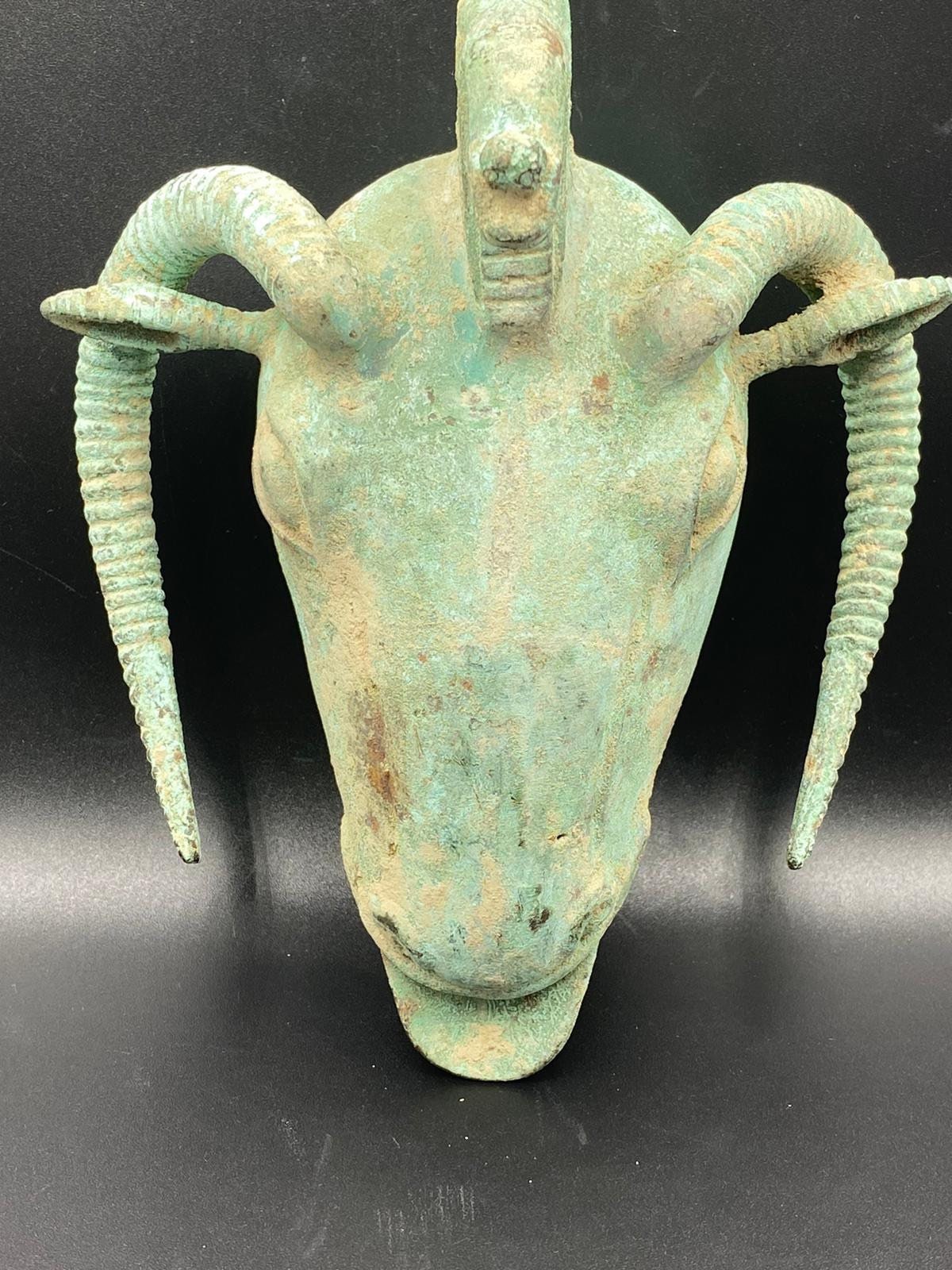 Very Amazing Beautiful Ancient Old Bactrian Indo-Greek Ram Head Bronze 4Th Century