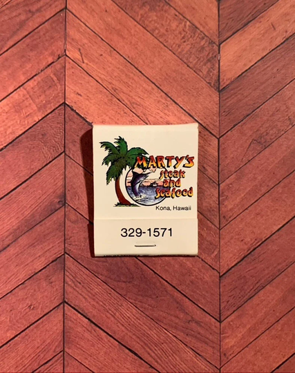 Vintage Matchbook, Martys, Steak & Seafood, Restaurant, Kona, Hawaii, with 20 Match Sticks, Free Ship in Usa
