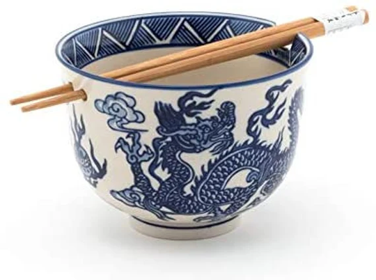 Japanese Ryu Dragon Design Quality Ramen Udon Noodle Bowl With Chopsticks Gift Set 5 Inch Diameter 16 Fl Oz