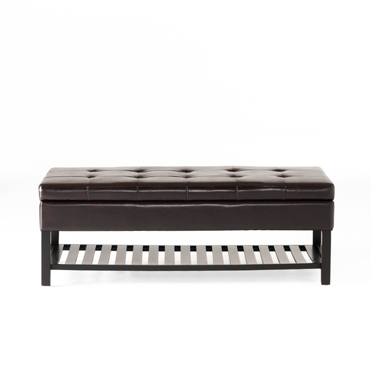Best Selling Home Decor Miriam Midcentury Espresso Polyester/Polyester Blend Rectangle Integrated Storage Ottoman in Brown | 296074