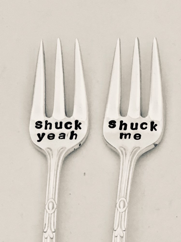 Shuck Yeah, Me, Seafood Fork Set, Oyster Forks, Hors D'oeuvre Forks, Hostess Gift, Shucking