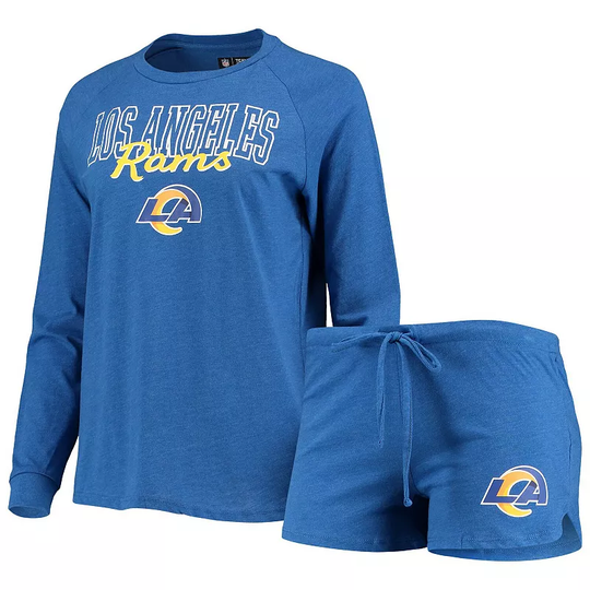 Women's Concepts Sport Royal Los Angeles Rams Meter Knit Long Sleeve Raglan Top & Shorts Sleep Set, Size: Medium, LAR Blue