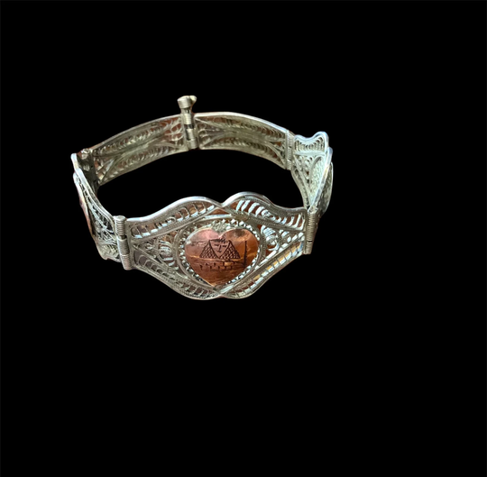 1920's Silver Filigree & Copper Bracelet