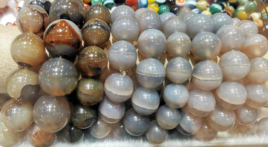 Rare Large Size, 100% Ore20mm Gray Sardonyx Reddish Ice Vein Agate Gemstone, Polished Round Ball Beaded Bracelet 8Inch, Men Favorite Gift