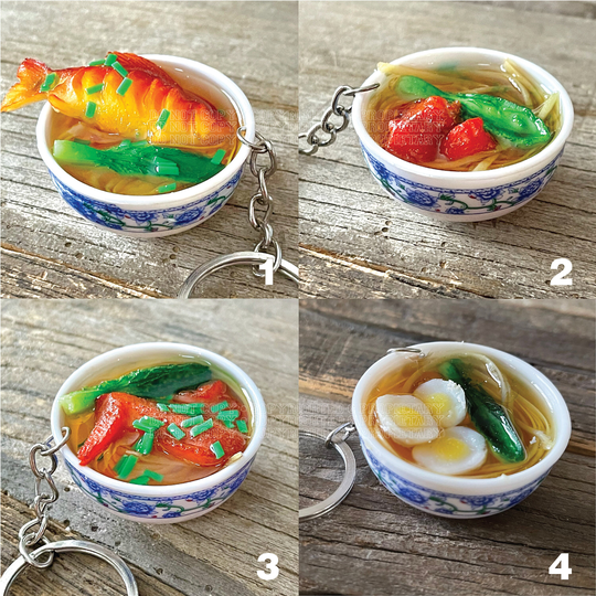 Japanese Miniature Food White Porcelain Bowl Of Ramen Keychain Style 1-4