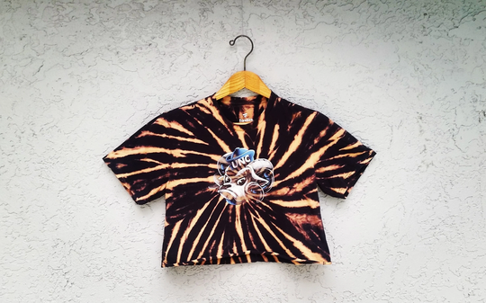 University Of North Carolina Tar Heels Tie Dye Crop Top T-Shirt, Bleach Dyed Cropped T Shirt, Reworked Handmade Graphic Tee, Size M Medium