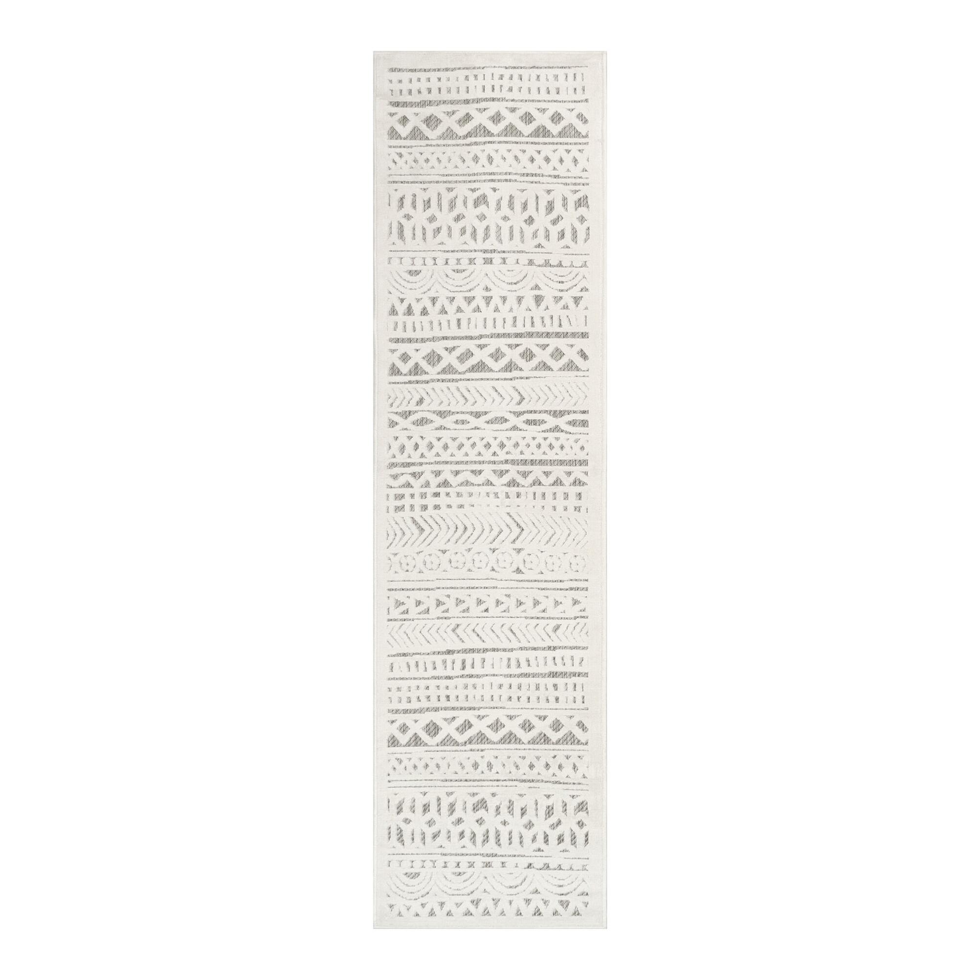 Ivory Geometric Stripe Indoor Outdoor Patio Floor Runner by World Market