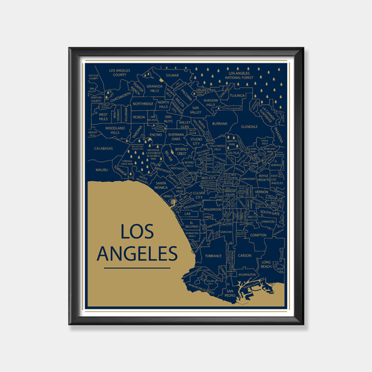 Los Angeles Area Rams Map Print, City Wall Art, La Decor, Gift For Him, Her, Personalized Poster