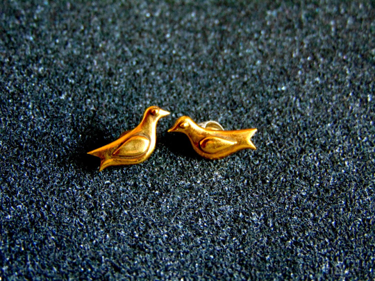 Gold Bird Earrings, Earrings Stud, 18K Stud Solid Pigeon Evening Formal