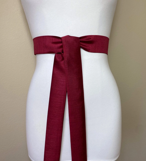 Narrow Burgundy Dupioni Sash, Sash Belt, Dress Satin, Fabric Wedding, Satin Swank