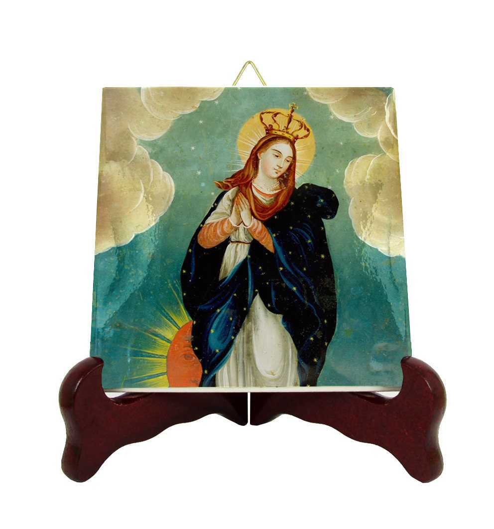 Immaculate Conception - Catholic Icon On Tile Inspired By A Mexican Retablo Virgin Mary Art Religious Sacred Ave Maria