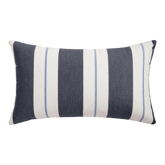 Sunbrella Navy Stripe Outdoor Patio Lumbar Pillow: Multi/Navy - Acrylic by World Market