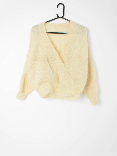 Womens Vintage 1980S Mohair Blend Jumper With Deep V-Neck Loose Fit - Medium