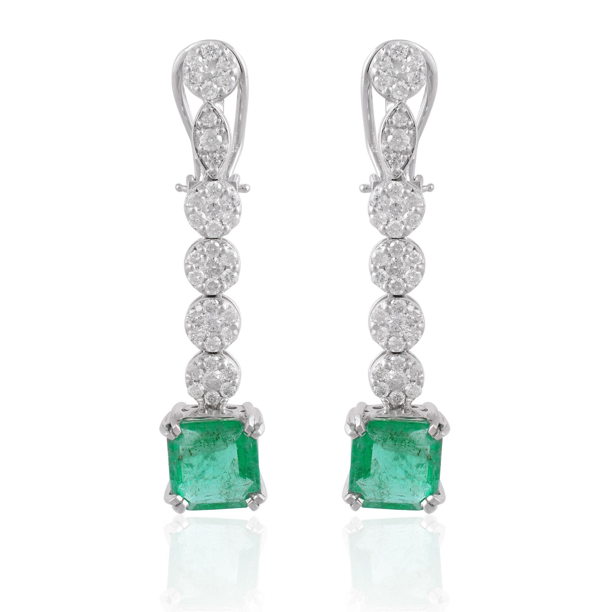 On Sale Si Clarity Hi Color 6.65 Ct Pave Diamond 9.6Ct Emerald Earrings 14K White Gold Gemstone Anniversary Jewelry
