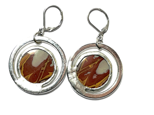 Noreena Jasper Earrings Geometric Gemstone Leverback Matching Pair Natural Polished Stone Dange For Regular Or Gauged Piercings