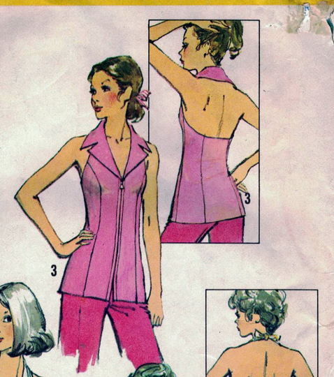 Simplicity 5414 Grownups Styling Misses Set Of Halter Tops, Size 12, View 1 Stretch Knits Only; Partially Cut & Complete. 1972
