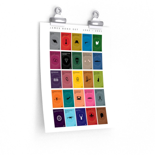 James Bond Minimalist Poster. 007 Films. Graphic Design Sean Connery. Roger Moore. Pierce Brosnan